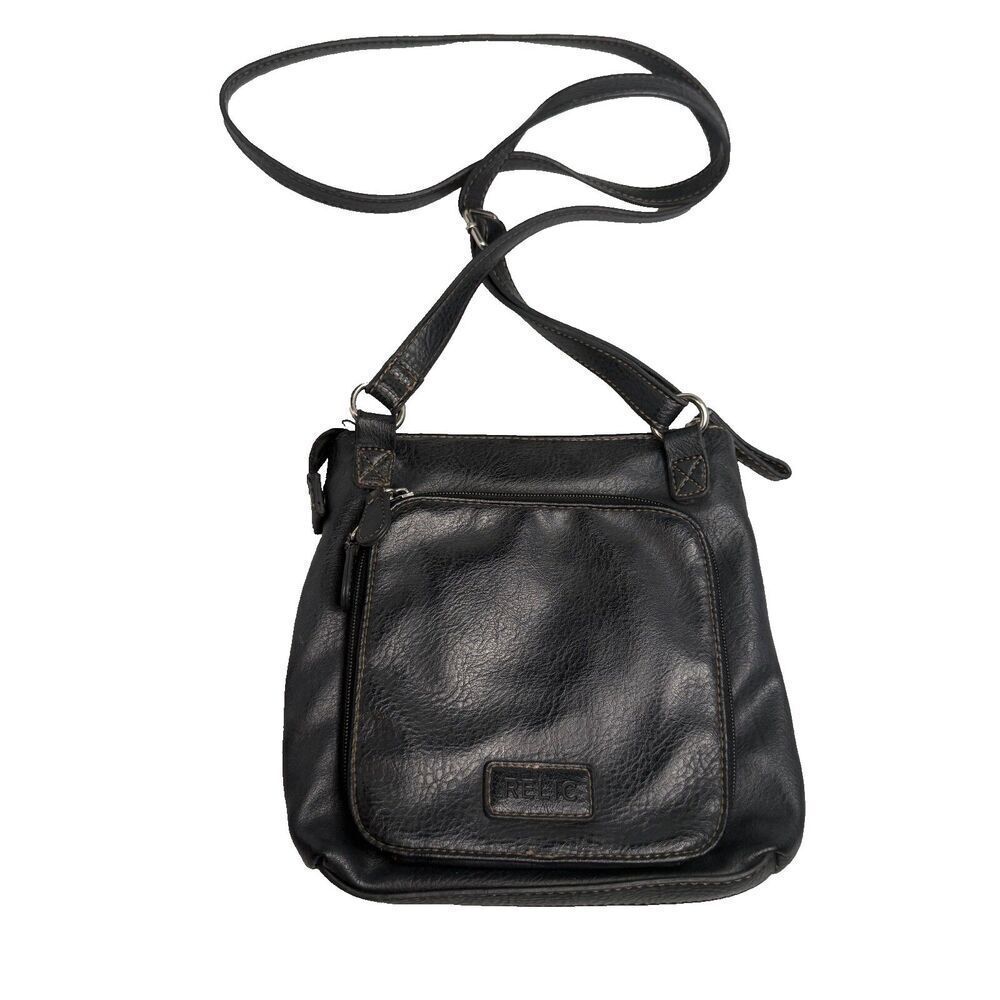 Relic Brand by Fossil Black Vegan Leather Crossbody Organizer Bag Purse-